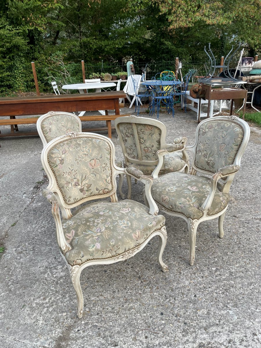 4 Louis XV-style Cabriolet Armchairs 