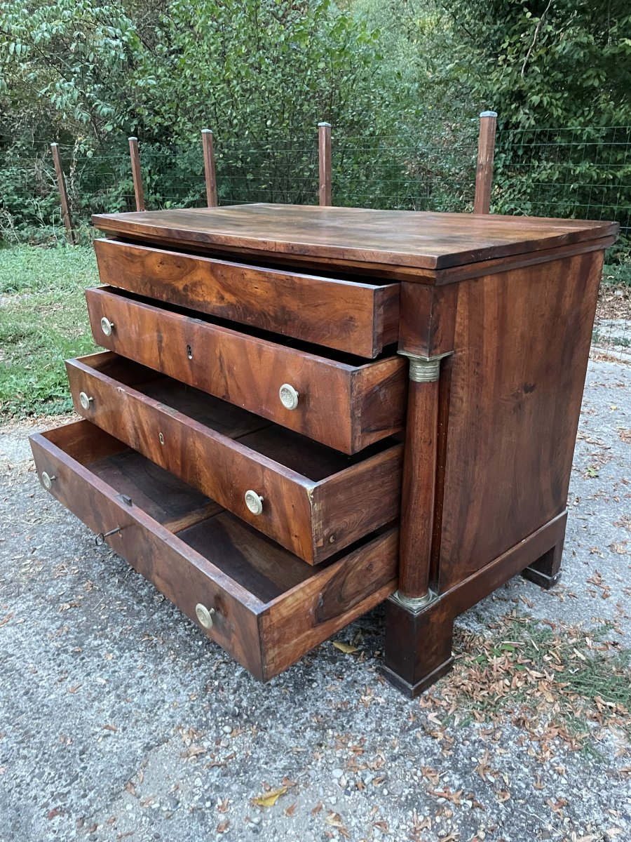 Commode Empire en bon état en noyer massif & 4 tiroirs -photo-5