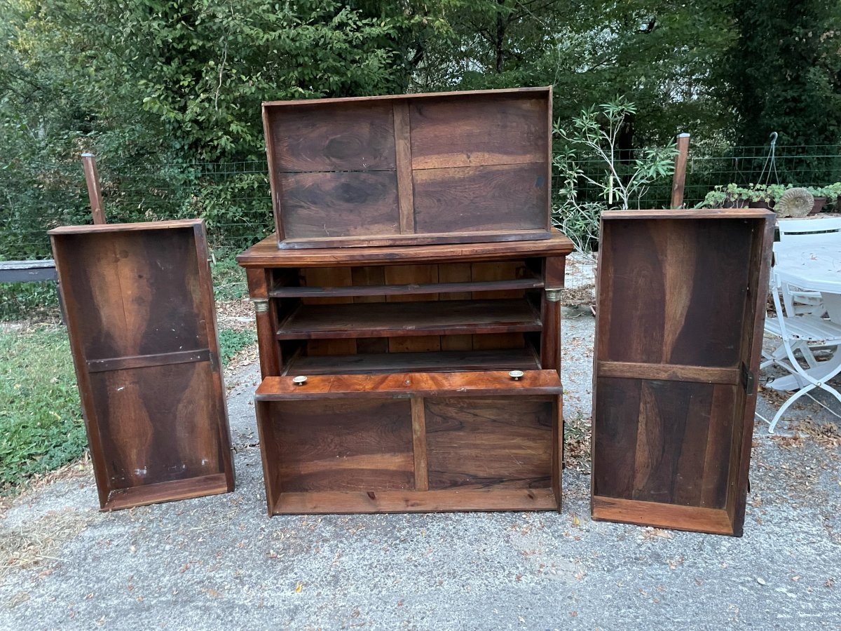 Commode Empire en bon état en noyer massif & 4 tiroirs -photo-6