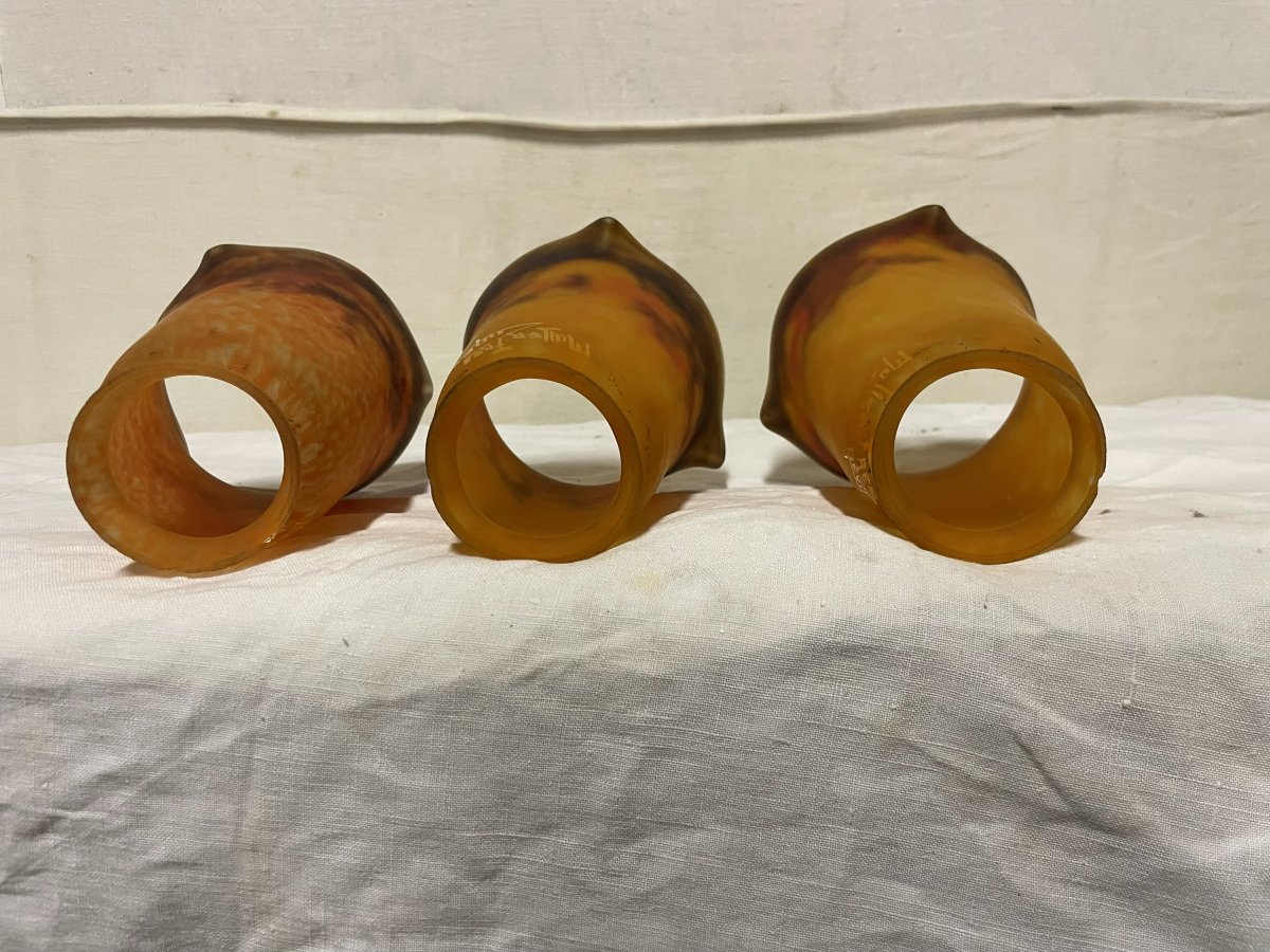 3 Muller Luneville Glass Tulip Lamp Shades Made Of Glass Paste -photo-4