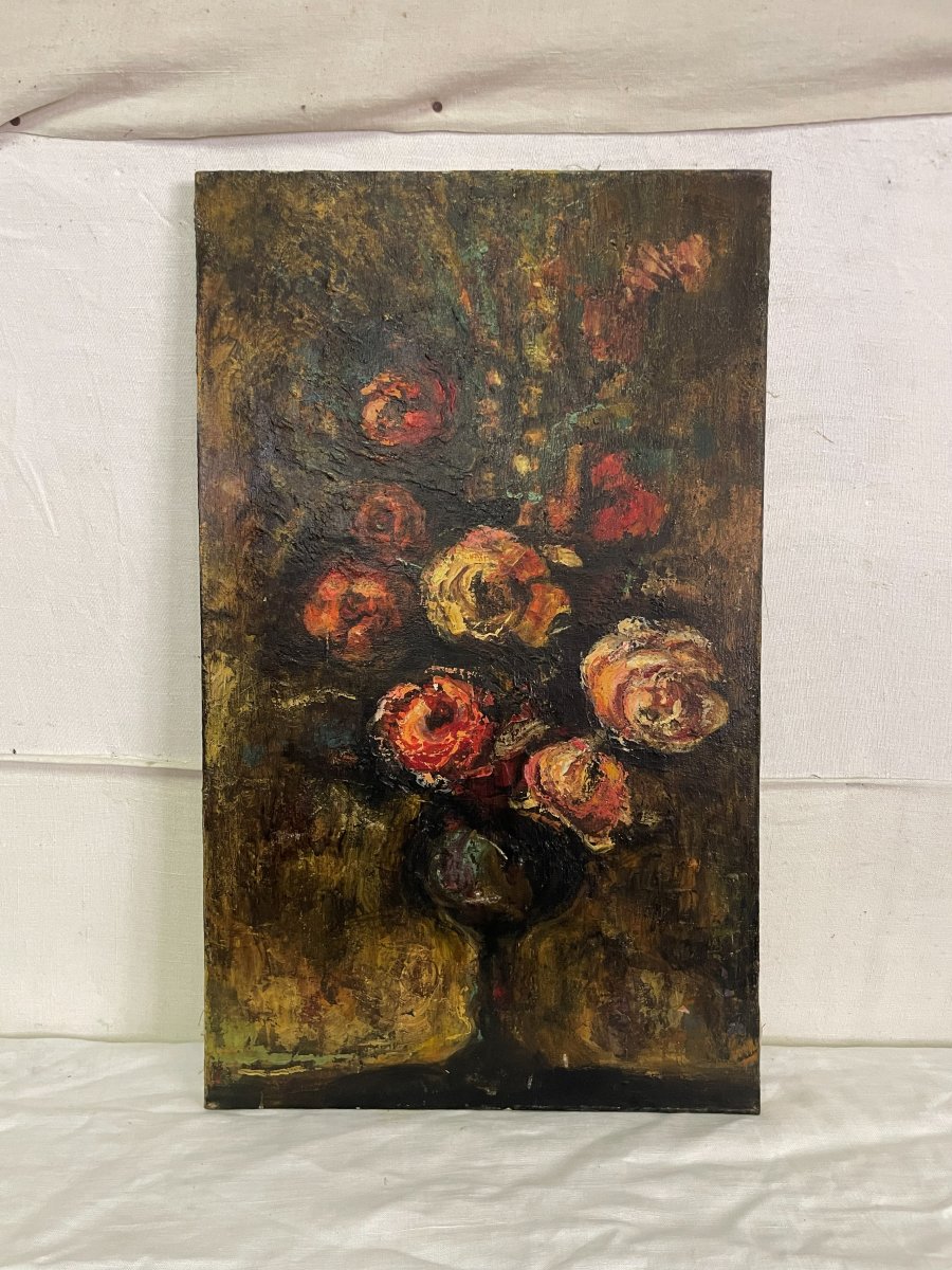 Bouquet de fleurs huile sur toile -photo-2