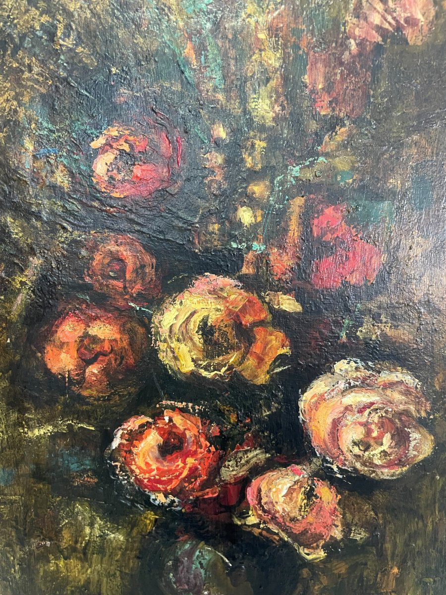Bouquet de fleurs huile sur toile -photo-3