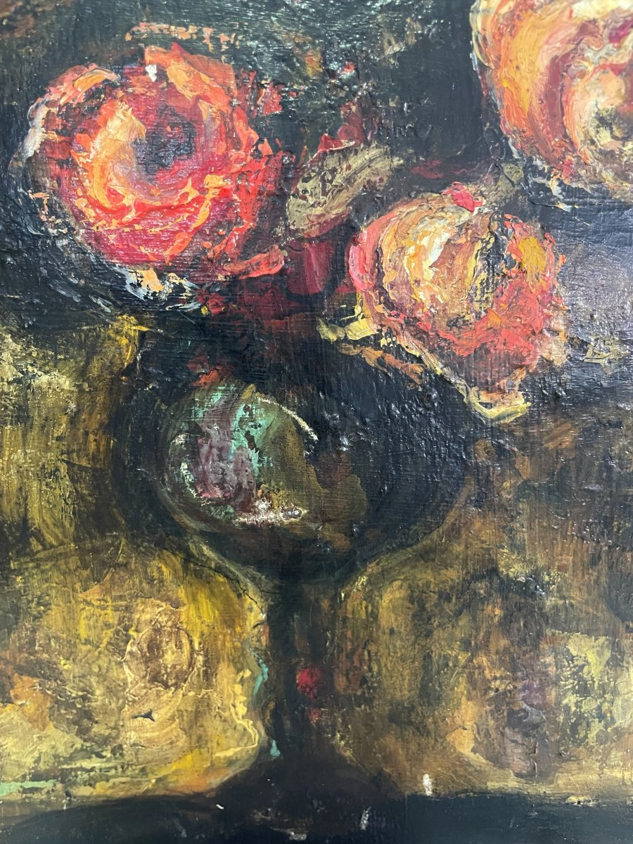 Bouquet de fleurs huile sur toile -photo-4