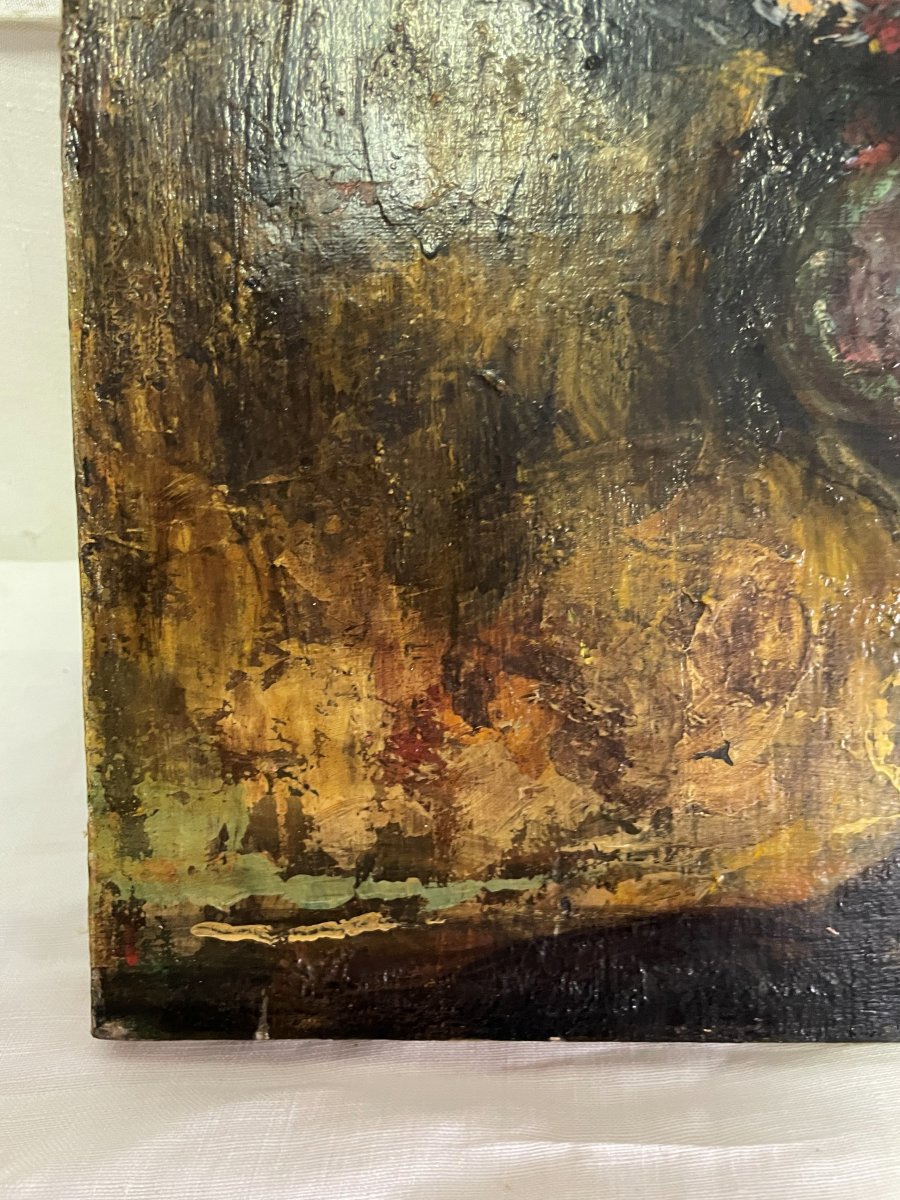 Bouquet de fleurs huile sur toile -photo-3
