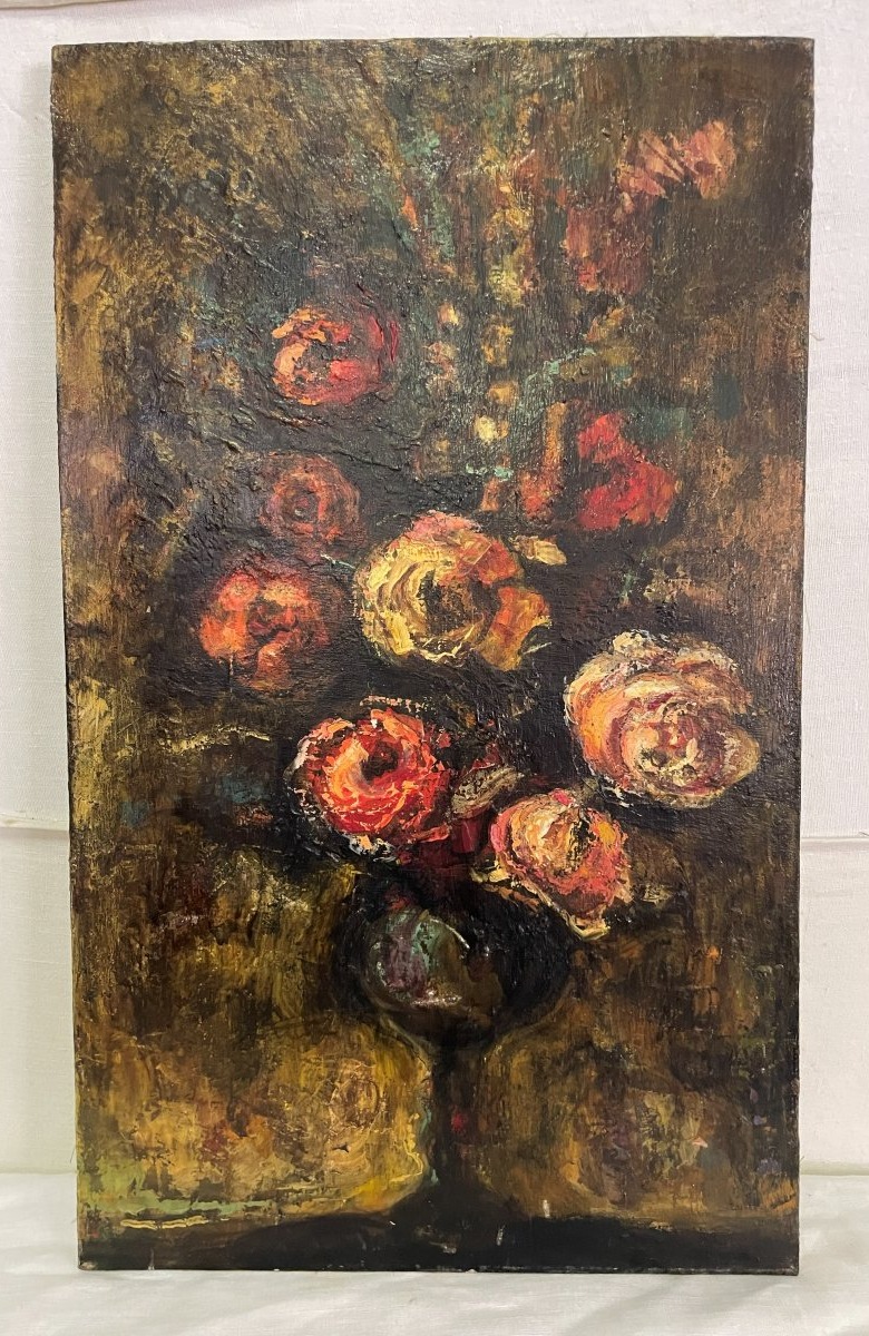 Bouquet de fleurs huile sur toile 