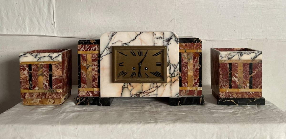 Marble And Brass Clock From The 1930s