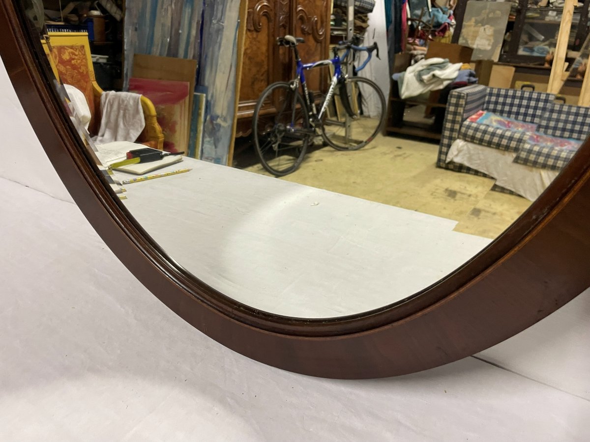 Miroir Ovale  1930 en placage de noyer -photo-1