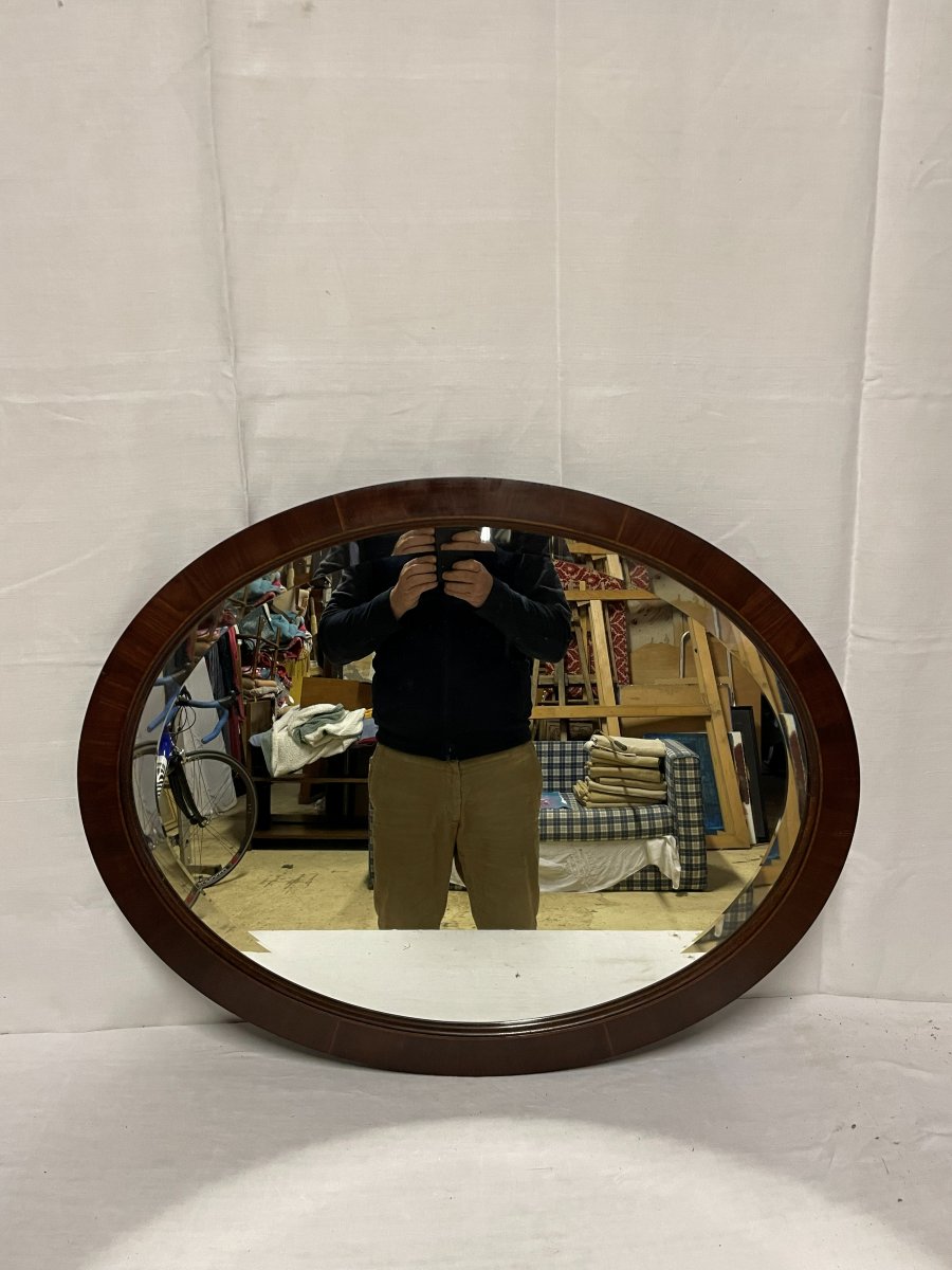 Miroir Ovale  1930 en placage de noyer -photo-2