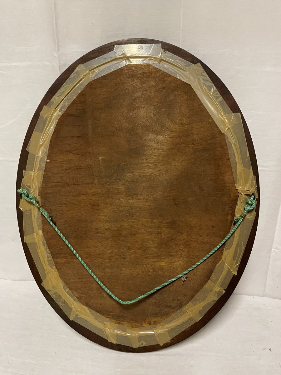 Miroir Ovale  1930 en placage de noyer -photo-8