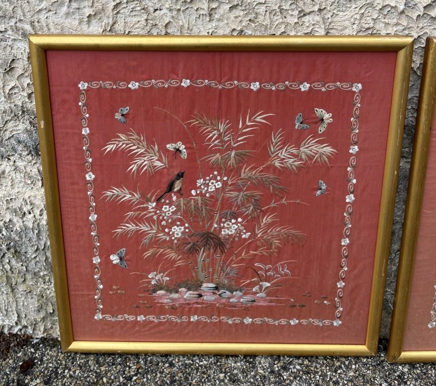 2 Embroidered Paintings & Gilded Frames-photo-2