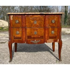 Commode style Louis XV-XVI en noyer & marbre à restaurer