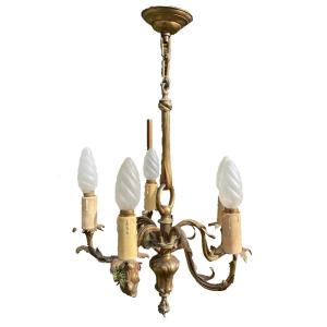 Lustre en Bronze massif à 5 branches Hauteur de 76 cm