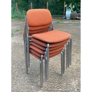 6 Vintage 1950-60 Metal And Fabric Chairs Eurosit