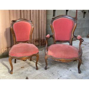 Armchair And Chair From The 19th Century, Louis XV Style