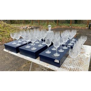 48 Pure Crystal Glasses, Chenonceau Pattern, And A Whisky Service With Its Decanter. 