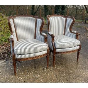 2 Louis XVI Style Armchairs In Wood And Fabric 