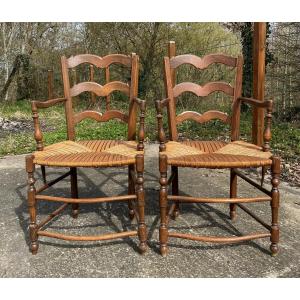 2 Country-style Straw Armchairs In Good Condition