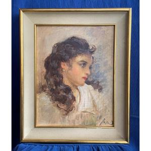 Portrait de femme huile sur panneau et son cadre
