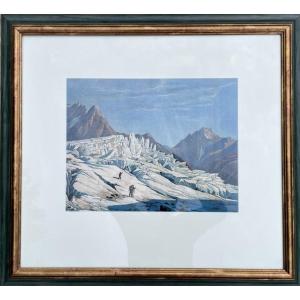 Painting With Litho Print Under Glass Of Mountain And Its Frame No1