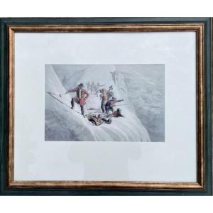Painting With Litho Print Under Glass Of Mountain And Its Frame No2