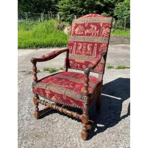 19th-century Armchair In Solid Walnut, Louis XIII Style 