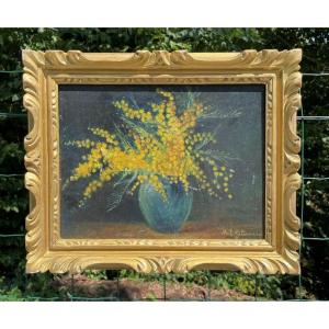 Huile sur toile Le bouquet de Mimosa par GILORMINI 