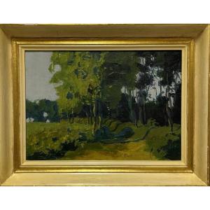 Tableau " Le sous bois " huile sur Panneau , Eugène Brouillard