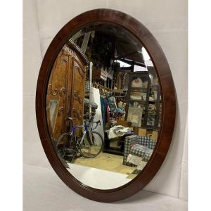 Miroir Ovale 1930 en placage de noyer