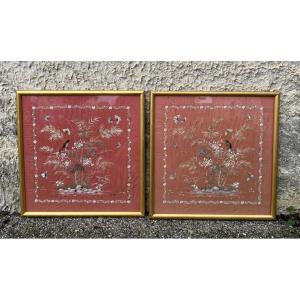 2 Embroidered Paintings & Gilded Frames