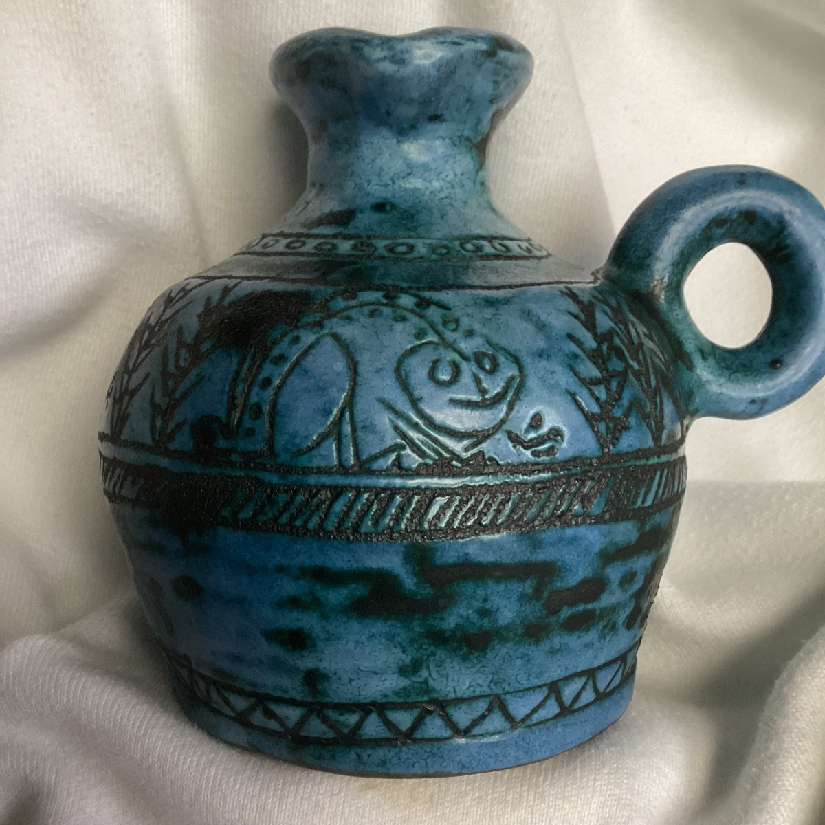 Jacques Blindé Ceramic Signed, Decoration Of Amphibians And Stylized Plants.