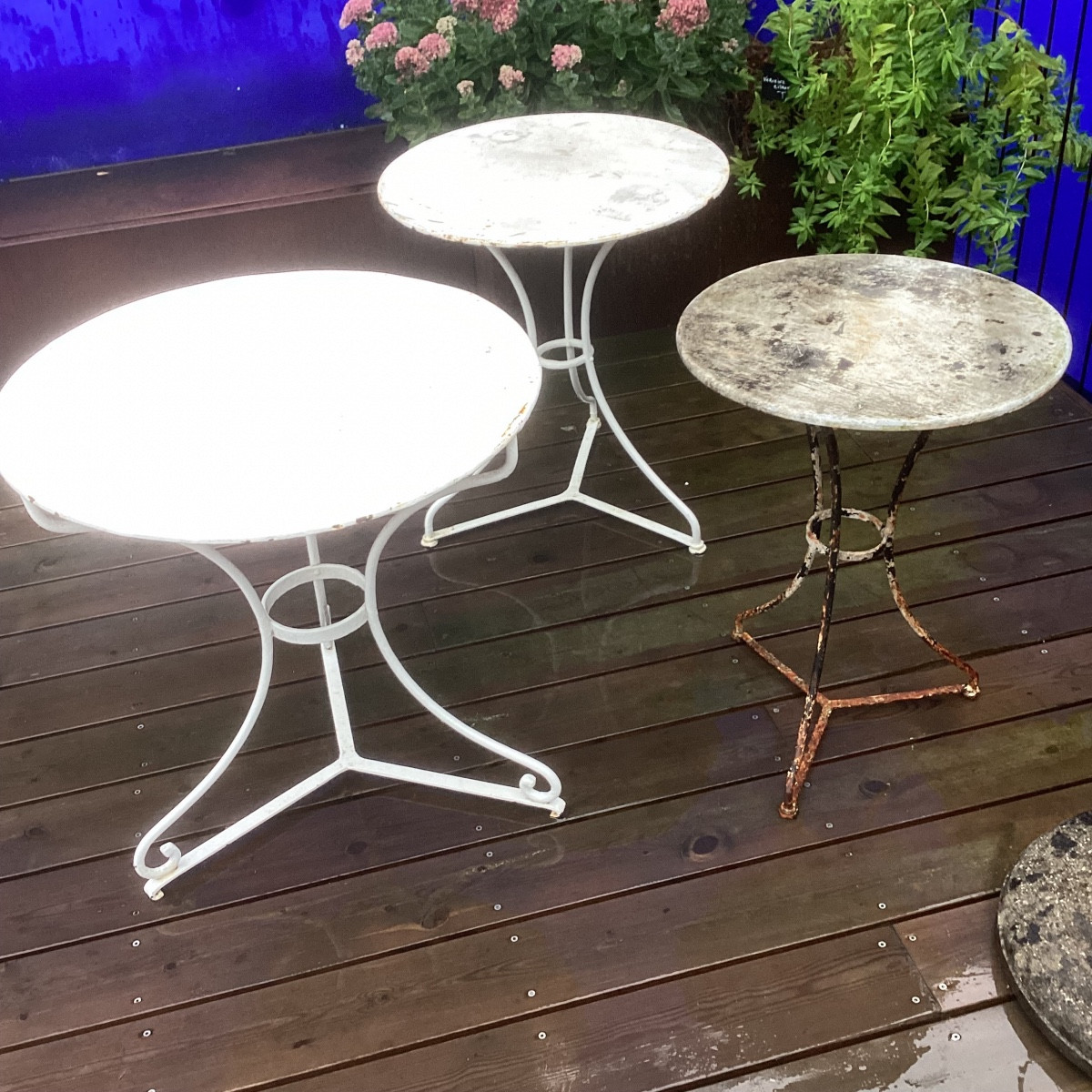 3 Iron Pedestal Tables, Late 19th Century.