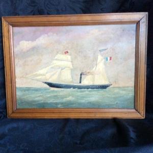 Pair Of French Navy On Wooden Panels, Frames Circa 1920, Signature Leduc, To Be Cleaned.