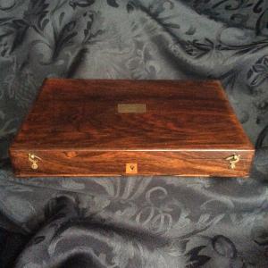 Large Architect's Box In Rosewood, Entrance Instruments, Compasses, Rules, Ivory, Brass, Steel