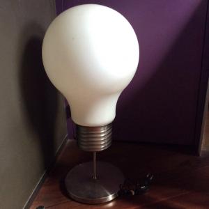 Large Bulb Light From The 70s/80s, Brushed Steel And Hard Plastic, In Working Condition.