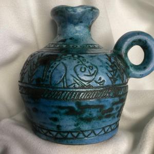 Jacques Blindé Ceramic Signed, Decoration Of Amphibians And Stylized Plants.