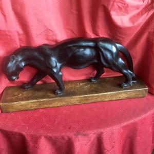 Large Panther On Art Deco Base Signed In Very Good Condition.