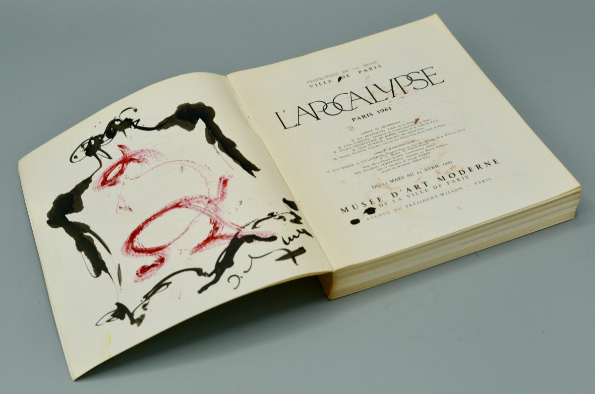 Encre et Gouache,  Signatures de Dali et Zadkine,  Dessin de Foujita, "l' Apocalypse" 1961