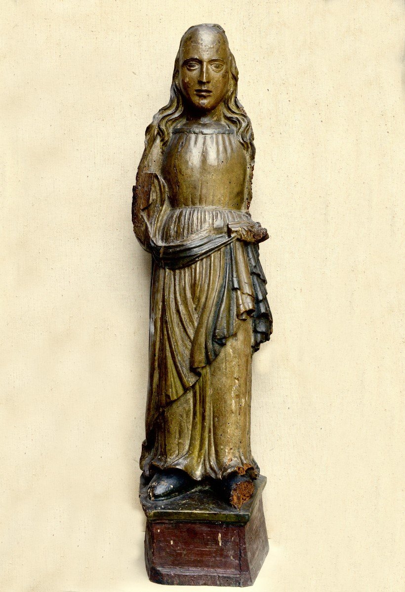 Statue de Vierge ou Sainte en Bois Polychrome 16ème-photo-2