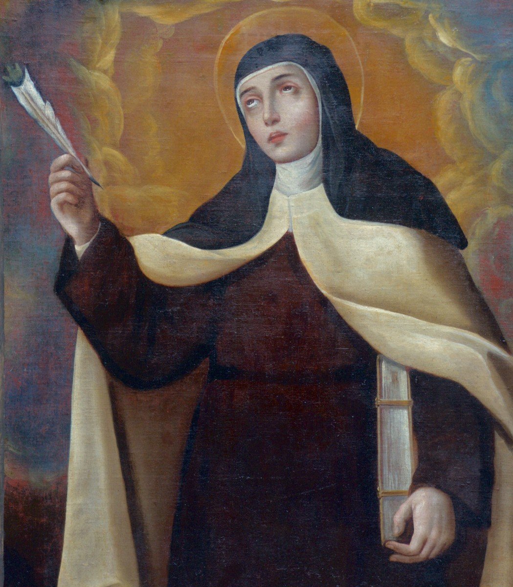 Grand Portrait de Sainte Thérèse d'Avila, Huile sur Toile XVIIIème-photo-2