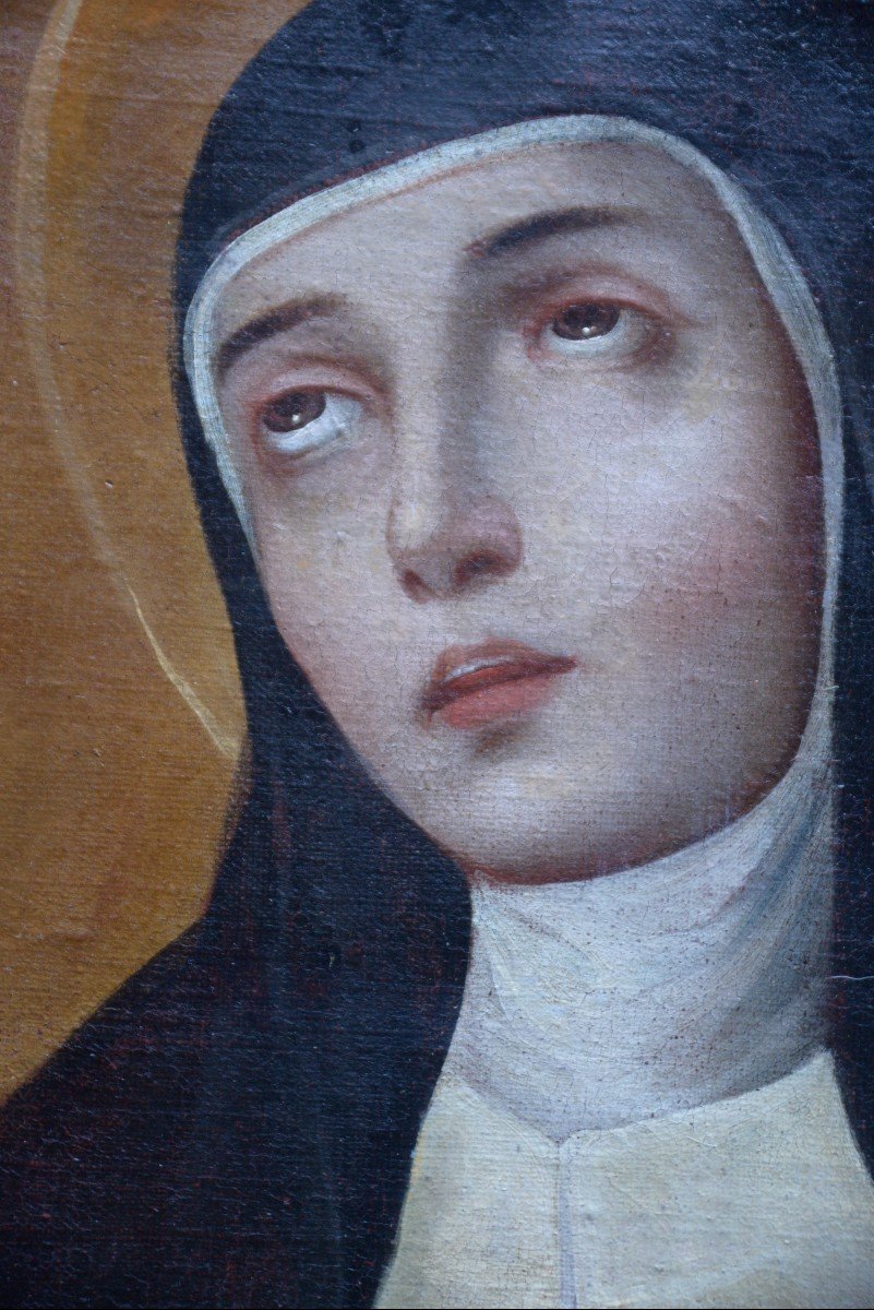 Grand Portrait de Sainte Thérèse d'Avila, Huile sur Toile XVIIIème-photo-4