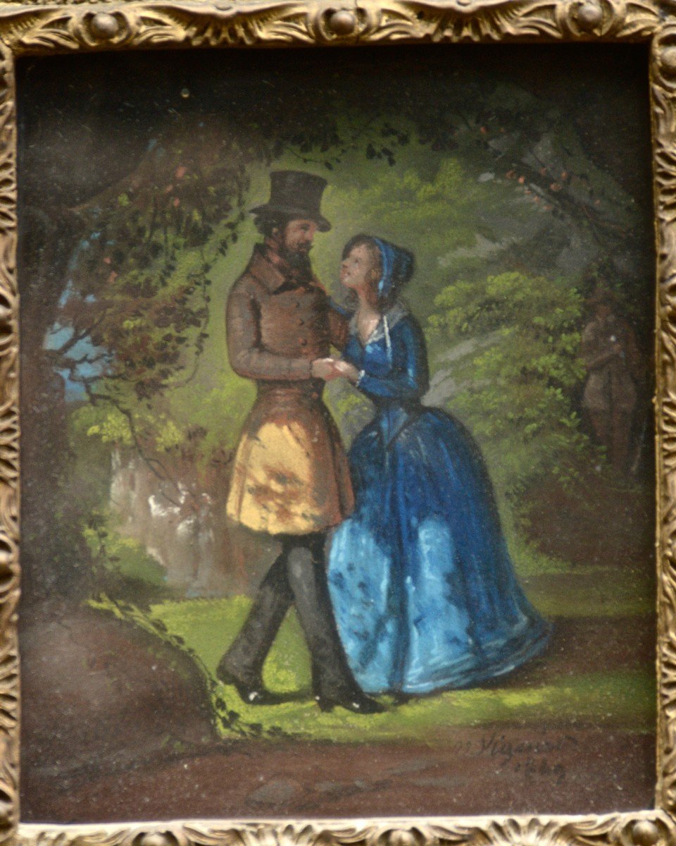 Urbain Viguier "scenes Of Park And Forest" 9 Pastels Under The Same Frame, 1849-photo-2