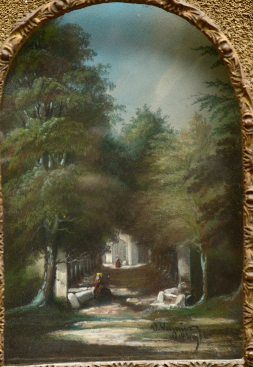 Urbain Viguier "scenes Of Park And Forest" 9 Pastels Under The Same Frame, 1849-photo-3