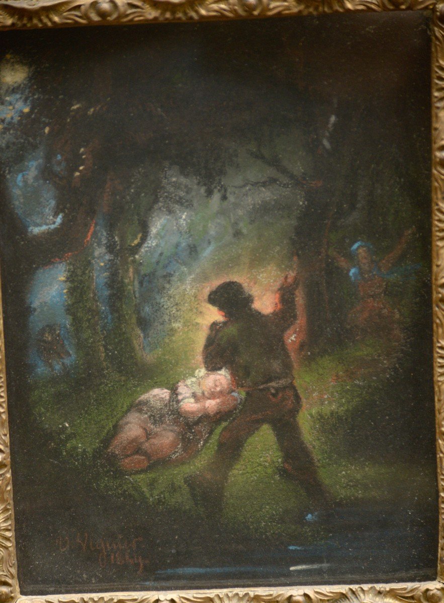 Urbain Viguier "scenes Of Park And Forest" 9 Pastels Under The Same Frame, 1849-photo-4