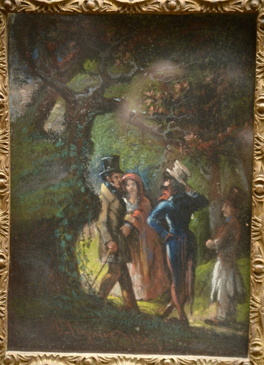 Urbain Viguier "scenes Of Park And Forest" 9 Pastels Under The Same Frame, 1849-photo-6