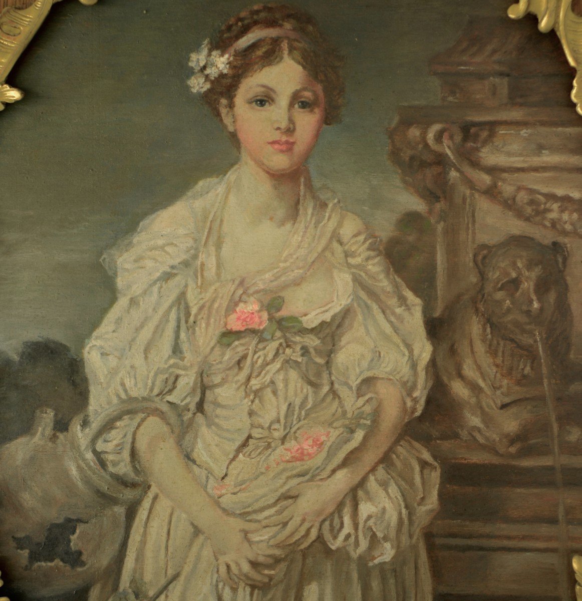 "la Cruche..." d'aprés Greuze, Huile sur Panneau Bois Vers 1900-photo-2