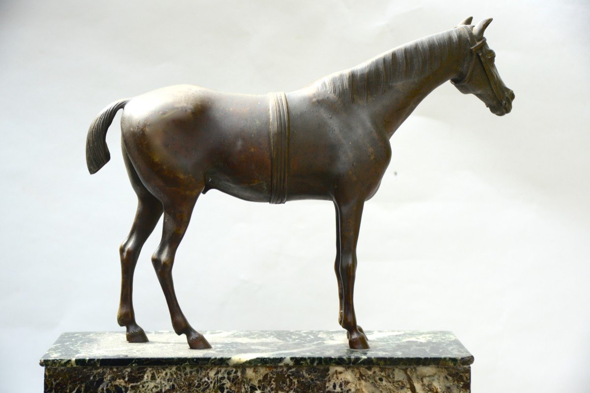 Pendule Restauration "au Cheval", Marbre et Bronze, XIXème, Ets Barbot Paris-photo-2