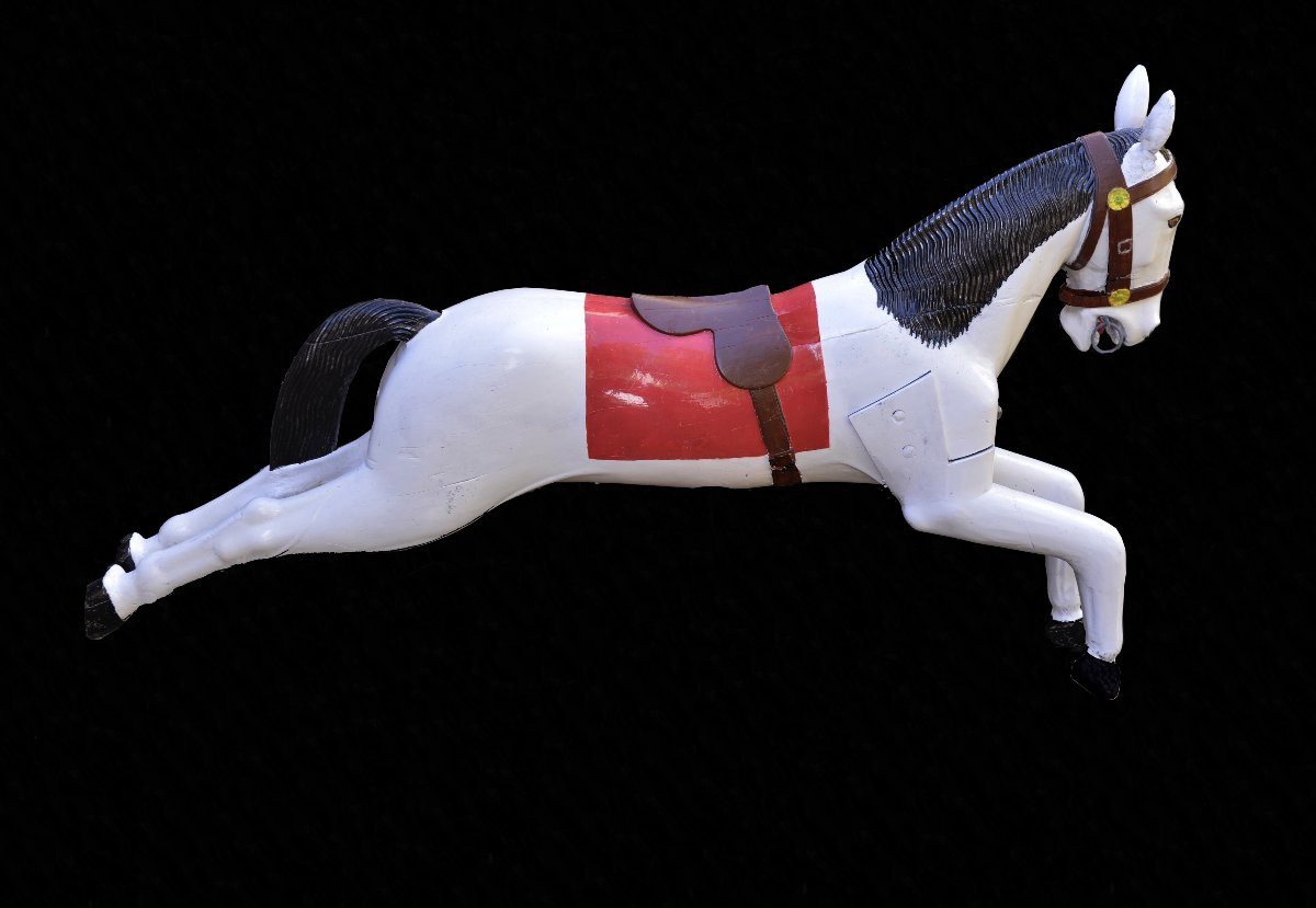 "galloping" Carousel Horse Wooden Sculpture From The 1950s-photo-3