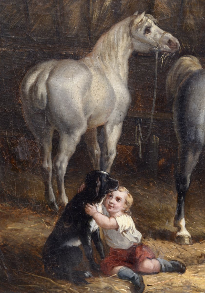 Louis-claude Malbranche (1790 - 1838) " Aux Ecuries" Huile Sur Toile 19ème-photo-1