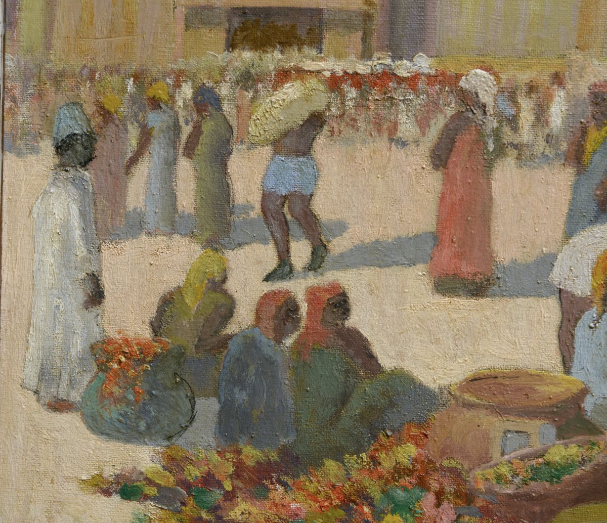 Maurice Poncelet "the Pink Market Of Bamako" Oil On Panel, Early 20th Century-photo-4