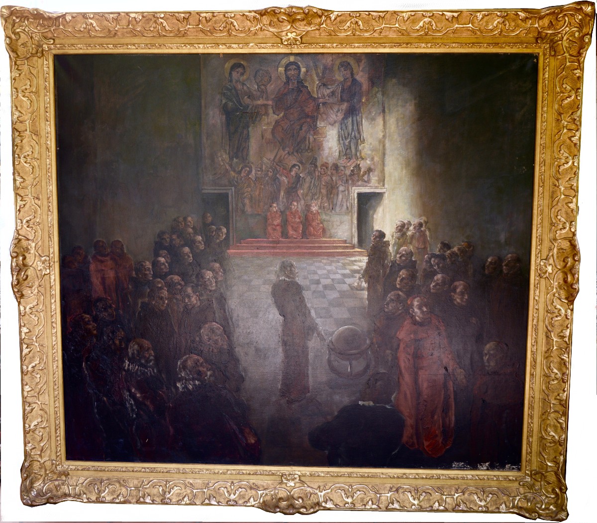 "Le Procés de Galilée" Grande Peinture à l'Huile Encadrée XIXème